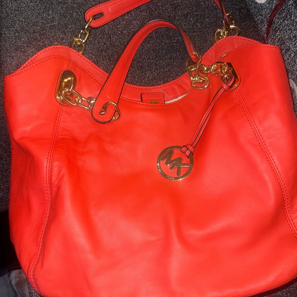 Michael Kors Vibrant Red Tote with Gold Accents